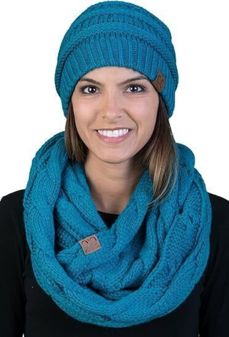 3137 Matching 2 Pack Regular Slouchy Beanie Hat Matching Scarf Winter Set